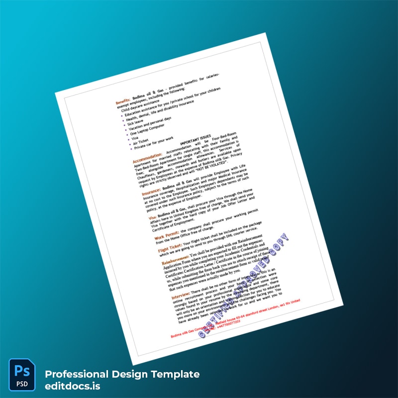 Editable UK Bodima Oil and Gas Company Employment Verification Letter Template in Word and PDF formats page 2 Page Preview - EditDocs