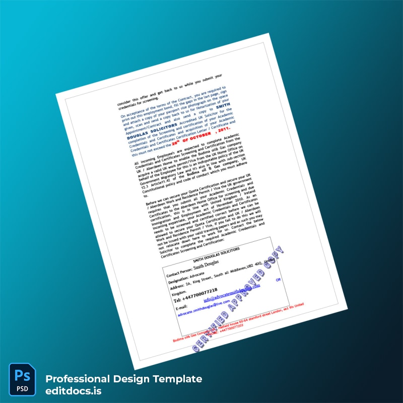 Editable UK Bodima Oil and Gas Company Employment Verification Letter Template in Word and PDF formats page 3 Page Preview - EditDocs