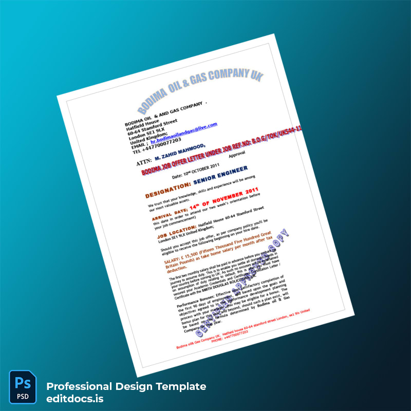 Editable UK Bodima Oil and Gas Company Employment Verification Letter Template (Word&PDF) Page Preview - EditDocs