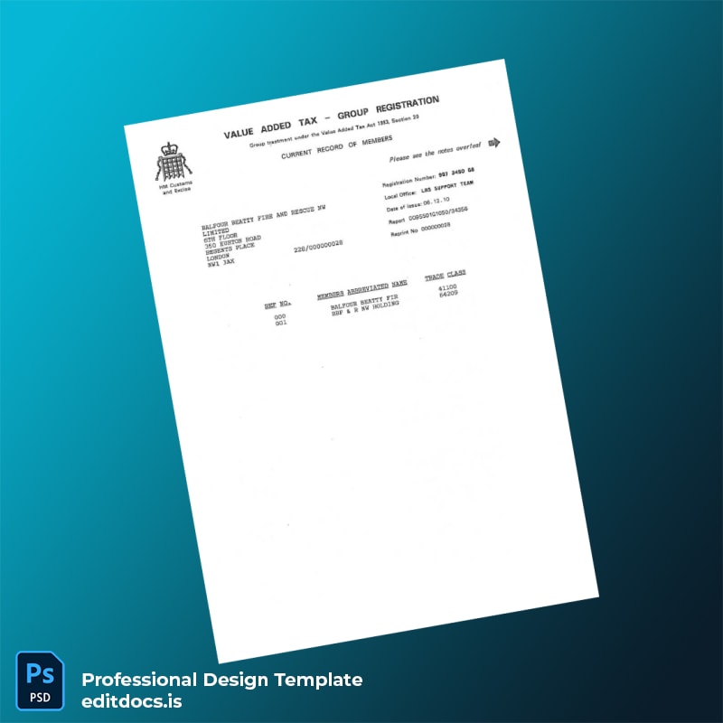Editable UK HM Revenue Customs VAT Registration Certificate Template in Word and PDF formats page 3 Page Preview