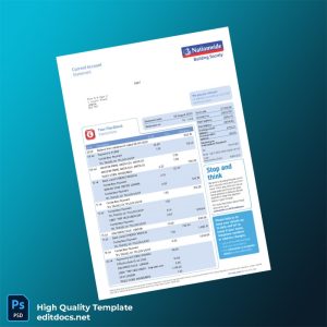 UK Nationwide Bank Statement Template in Word and PDF formats