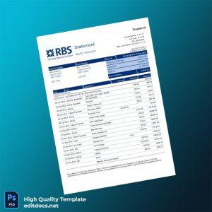 UK RBS Bank Statement Template in Word and PDF formats