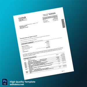 USA Chase College Checking Statement Template in Word and PDF formats