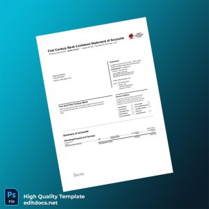 USA First Century Bank Bank Statement Template in Word and PDF formats