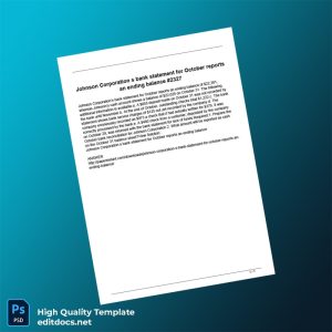 USA Johnson Corporation Bank Statement Template in Word and PDF formats
