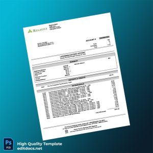 USA Regions Bank Personal Banking Statement Template in Word and PDF formats