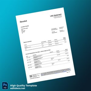 USA Revolut Account Statement Template in Word and PDF formats