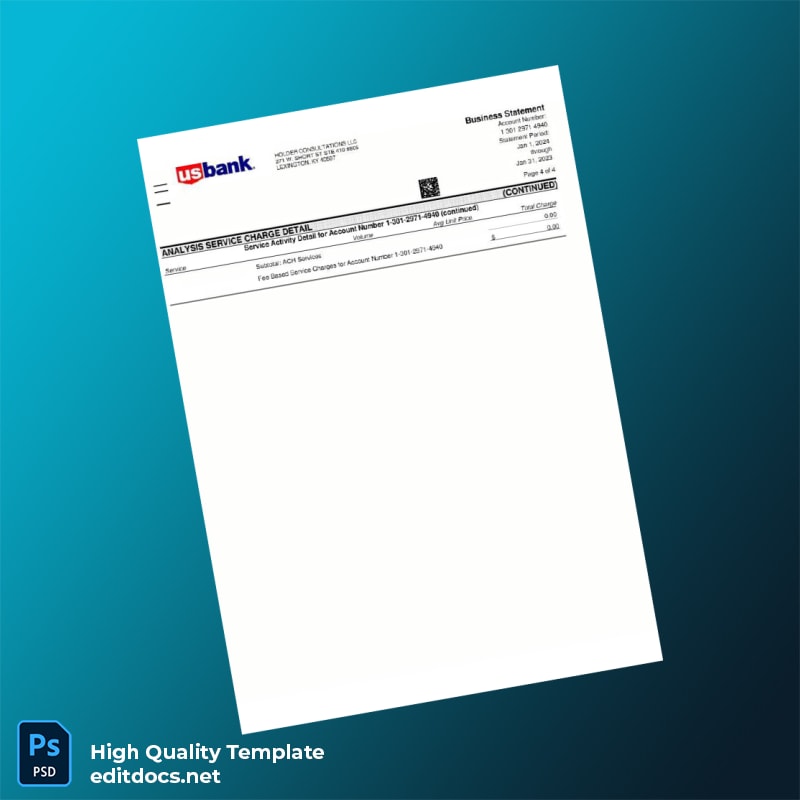 USA US Bank Bank Statement Template in Word and PDF formats