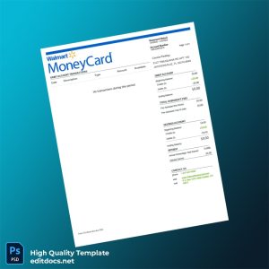 USA Walmart Money Card Bank Statement Template in Word and PDF formats
