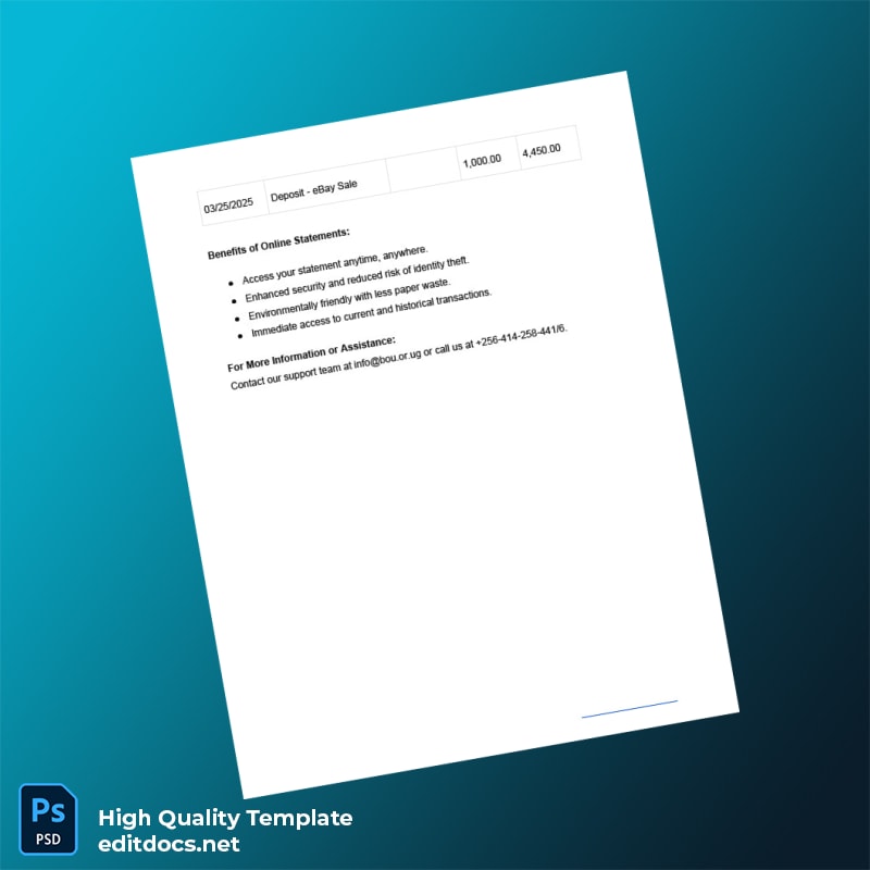 Uganda Bank Of Uganda Bank Statement Template in Word and PDF formats page 2