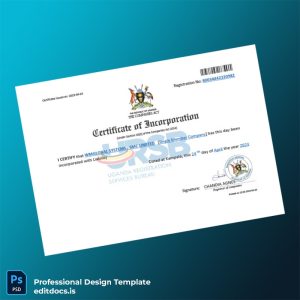 Editable Uganda Registrar of Companies Certificate of Incorporation Template (Word&PDF) Page Preview
