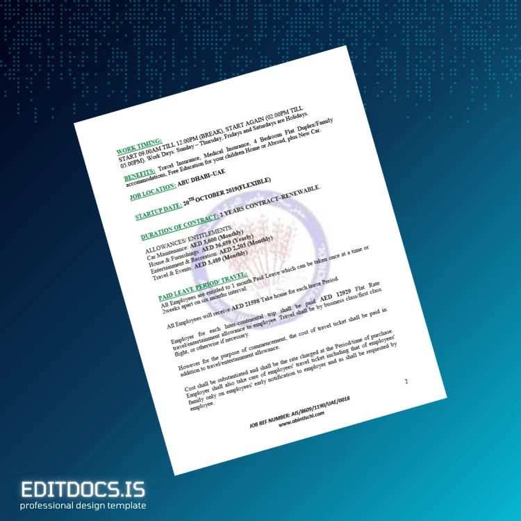 Editable United Arab Emirates Abu Dhabi International Pvt School Employment Verification Letter Template in Word and PDF formats page 2 Page Preview - EditDocs