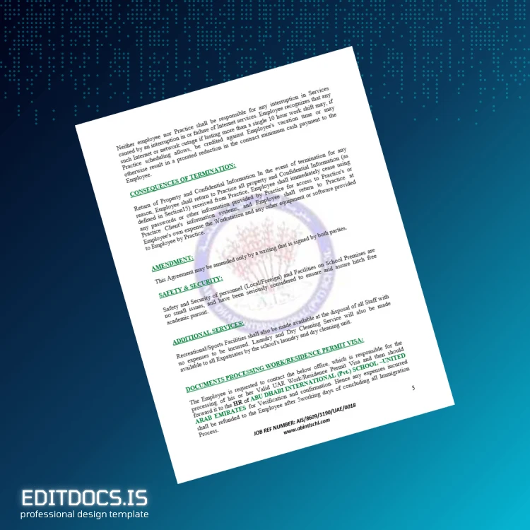 Editable United Arab Emirates Abu Dhabi International Pvt School Employment Verification Letter Template in Word and PDF formats page 5 Page Preview - EditDocs