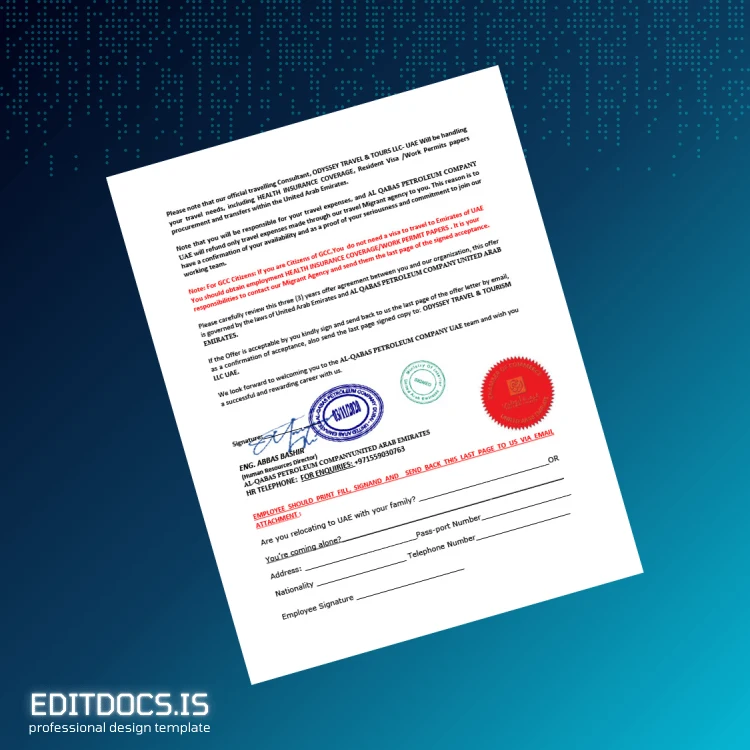 Editable United Arab Emirates Al Qabas Petroleum Company Employment Verification Letter Template in Word and PDF formats page 5 Page Preview - EditDocs