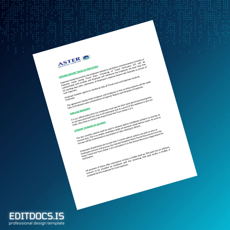Editable United Arab Emirates Aster Medical Centre Employment Verification Letter Template in Word and PDF formats page 3 Page Preview - EditDocs