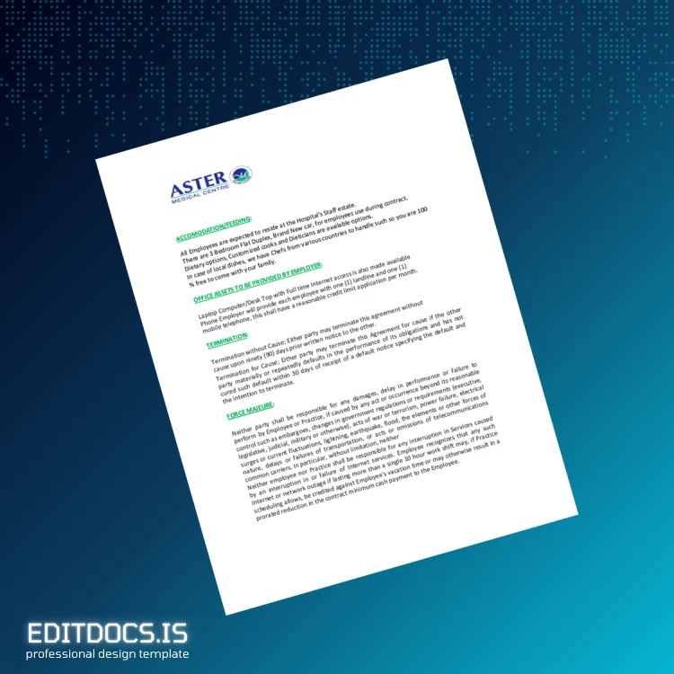 Editable United Arab Emirates Aster Medical Centre Employment Verification Letter Template in Word and PDF formats page 4 Page Preview - EditDocs