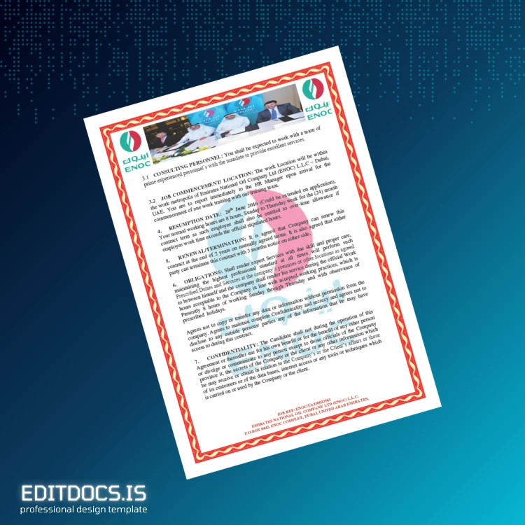 Editable United Arab Emirates ENOC Employment Verification Letter Template in Word and PDF formats page 2 Page Preview - EditDocs