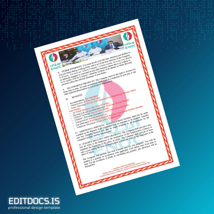 Editable United Arab Emirates ENOC Employment Verification Letter Template in Word and PDF formats page 3 Page Preview - EditDocs