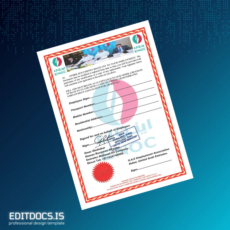 Editable United Arab Emirates ENOC Employment Verification Letter Template in Word and PDF formats page 5 Page Preview - EditDocs