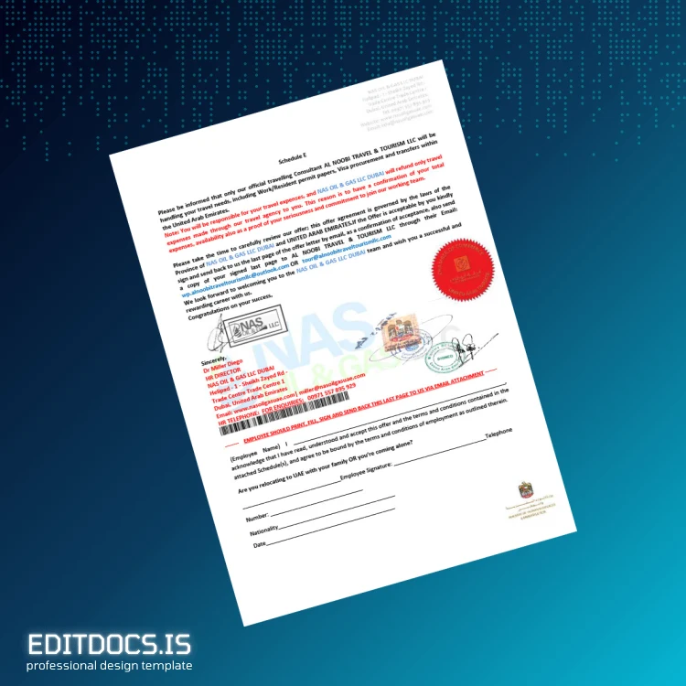 Editable United Arab Emirates Nas Oil Gas LLC Employment Verification Letter Template in Word and PDF formats page 5 Page Preview - EditDocs