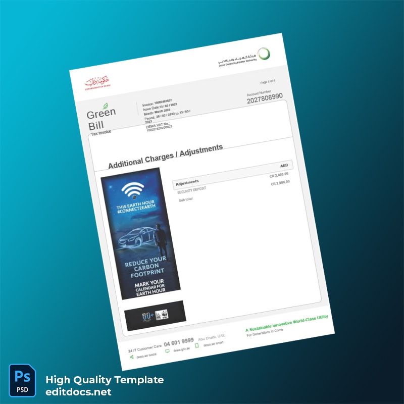 United Arab Emirates Dubai Electricity And Water Authority Editable Utility Bill Template in Word and PDF formats page 5