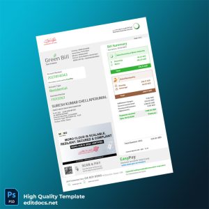 United Arab Emirates Dubai Electricity Water Authority DEWA Editable Utility Bill Template in Word and PDF formats