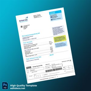 United Kingdom British Gas Editable Gas Bill Template in Word and PDF formats