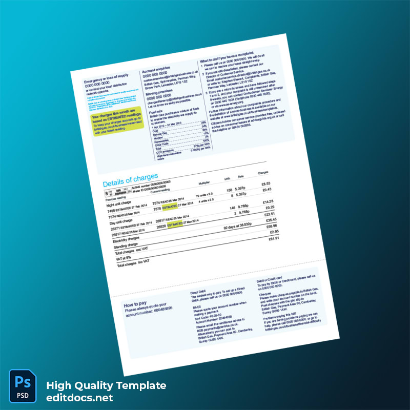 United Kingdom British Gas Editable Gas Bill Template in Word and PDF formats page 2