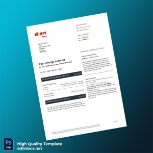 United Kingdom E ON Next Energy Limited Editable Utility Bill Template in Word and PDF formats