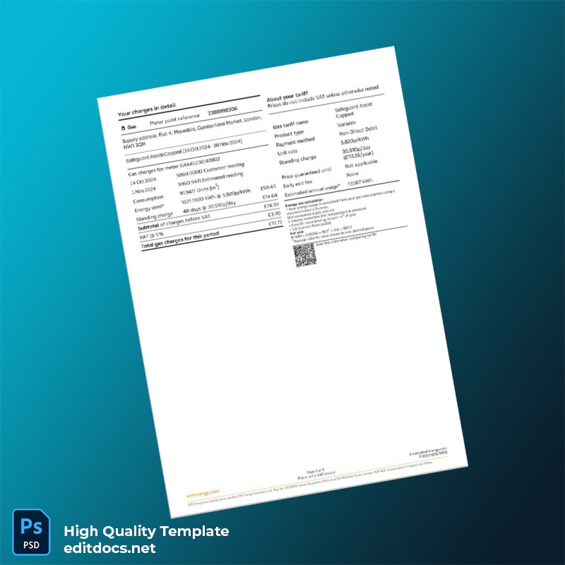 United Kingdom EDF Energy Editable Utility Bill Template in Word and PDF formats page 2