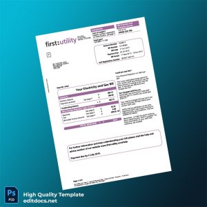 United Kingdom First Utility Editable Electricity Bill Template in Word and PDF formats