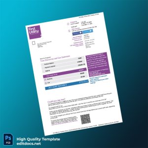 United Kingdom First Utility Ltd Editable Electricity Bill Template in Word and PDF formats