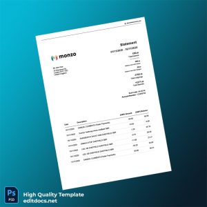 United Kingdom Monzo Bank Statement Template in Word and PDF formats