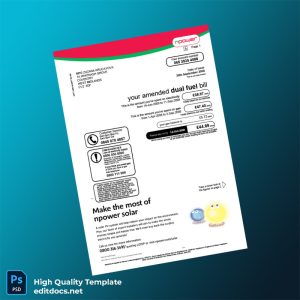 United Kingdom Npower Editable Dual Fuel Bill Template in Word and PDF formats