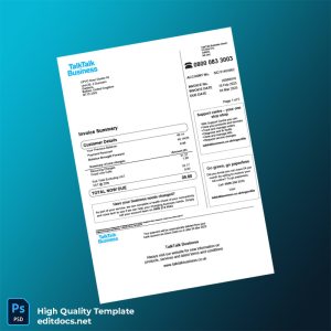United Kingdom TalkTalk Business Editable Utility Bill Template in Word and PDF formats
