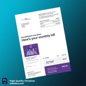 United Kingdom UW Editable Utility Bill Template in Word and PDF formats