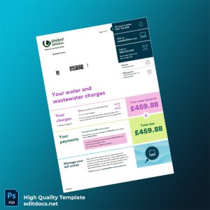 United Kingdom United Utilities Editable Water Bill Template in Word and PDF formats