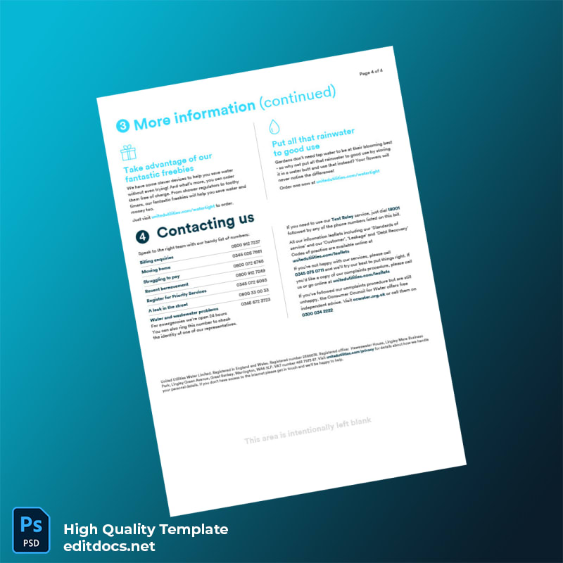 United Kingdom United Utilities Editable Water Bill Template in Word and PDF formats page 4