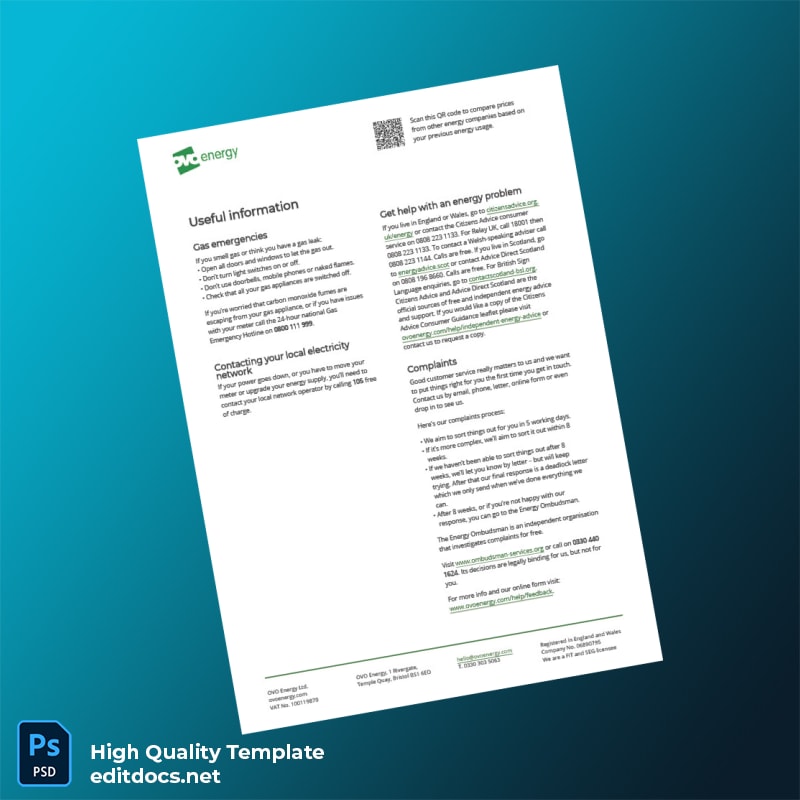 United Kingdom Unknown Editable Utility Bill Template in Word and PDF formats page 4