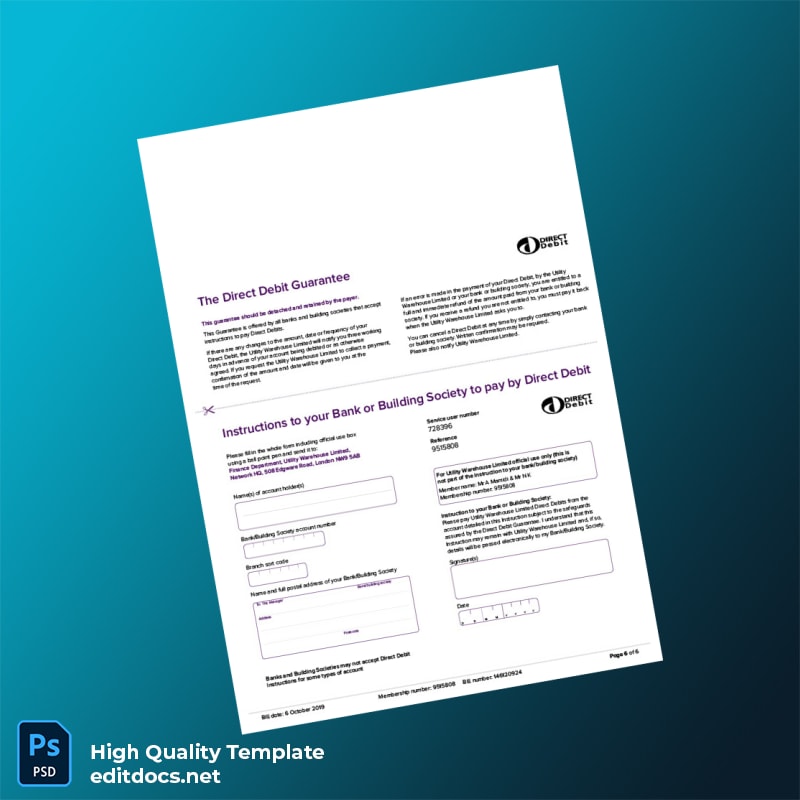 United Kingdom Utility Warehouse Editable Utility Bill Template in Word and PDF formats page 6