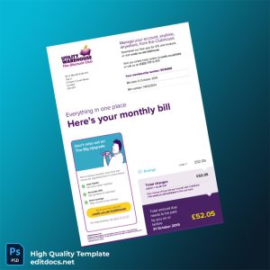 United Kingdom Utility Warehouse Ltd Editable Electricity Bill Template in Word and PDF formats