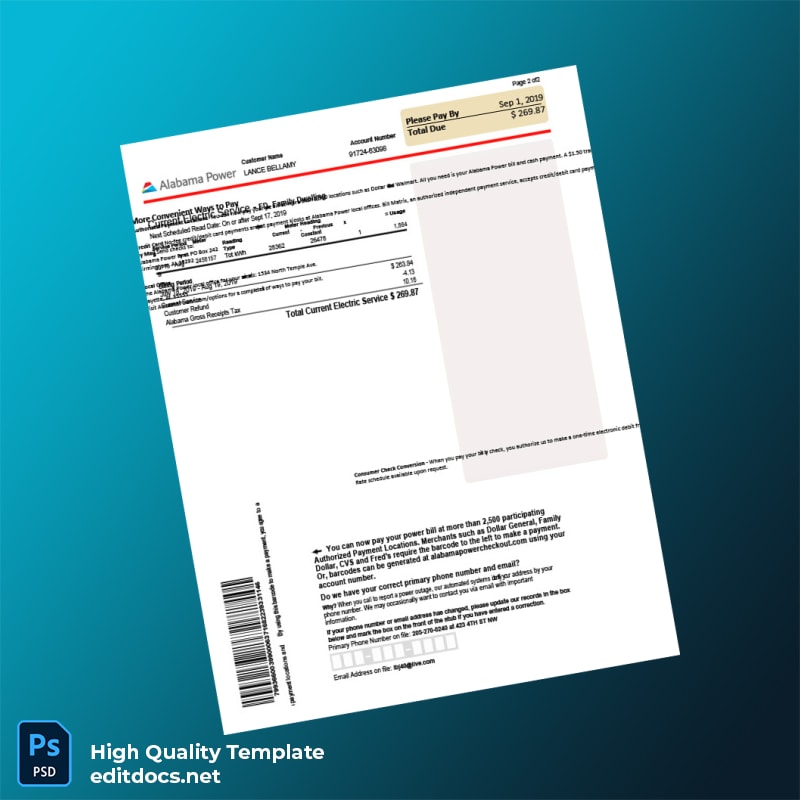 United States Alabama Power Editable Electricity Bill Template in Word and PDF formats page 3