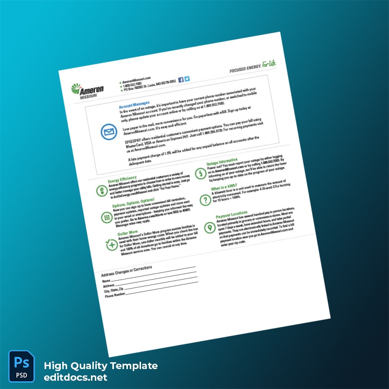 United States Ameren Missouri Editable Electricity Bill Template in Word and PDF formats page 2