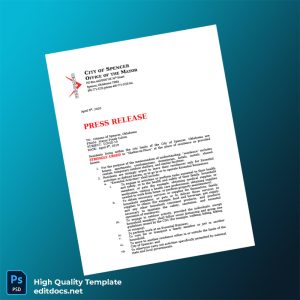 United States City Of Spencer Oklahoma Editable Press Release Template in Word and PDF formats