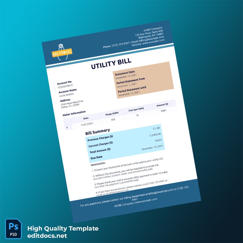 United States East Repair Inc Editable Utility Bill Template in Word and PDF formats page 4