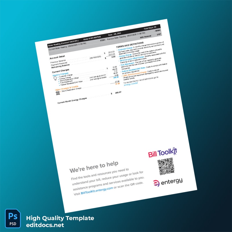 United States Entergy Louisiana LLC Editable Utility Bill Template in Word and PDF formats page 2