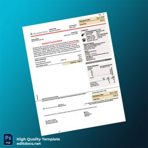 United States Mississippi Power Editable Electricity Bill Template in Word and PDF formats