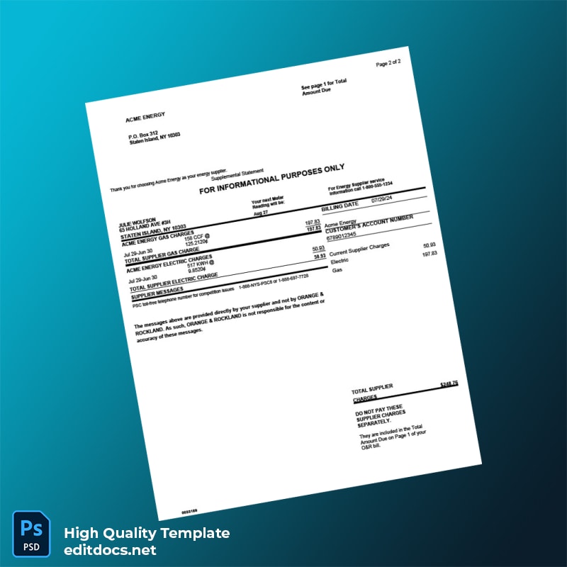 United States Orange Rockland Editable Utility Bill Template in Word and PDF formats page 2