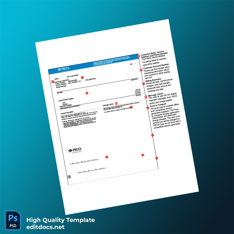 United States PECO Energy Editable Utility Bill Template in Word and PDF formats
