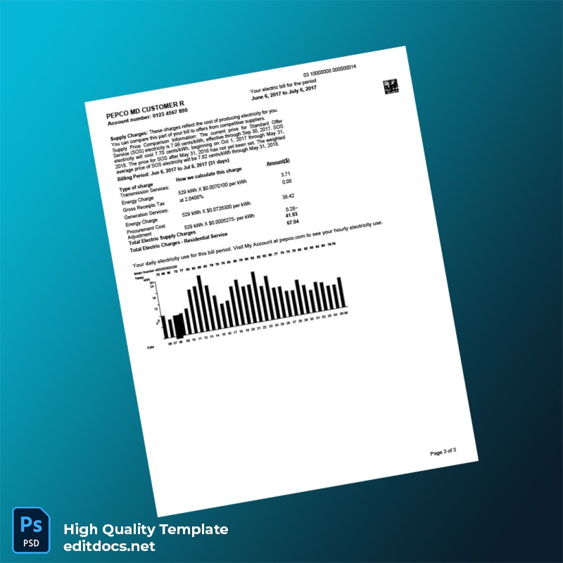 United States PEPCO Editable Electricity Bill Template in Word and PDF formats page 3